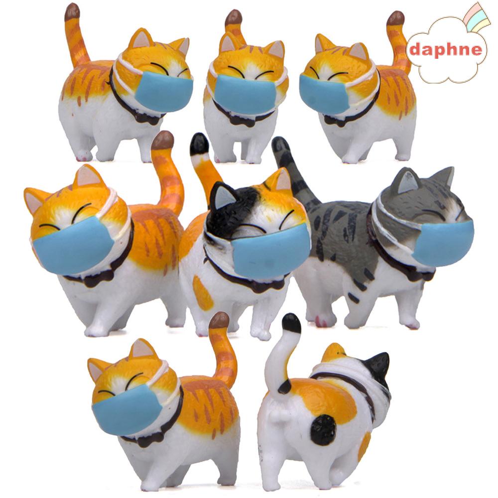 DAPHNE Micro Landscape Cartoon Cat Figurine Simulation Model Wearing Face Cover With protection Gift Desktop Ornament Funny Design Dollhouse Decoration Mini Kitten Statue