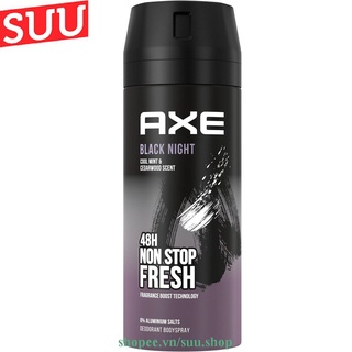 Xịt khử mùi 150ml axe non stop black night, suu.shop cam kết 100% chính hãng.