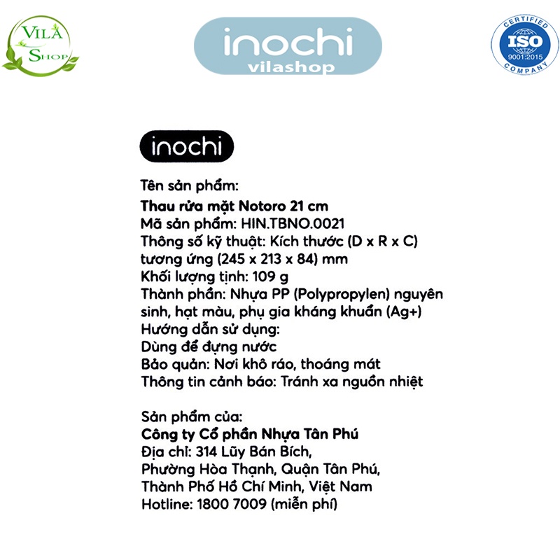 Thau Rửa Mặt, Chậu Rửa Mặt Notoro 21cm Inochi Nhựa Cao Cấp, Chắc Chắn, Sang Trọng An Toàn Cho Sức Khỏe
