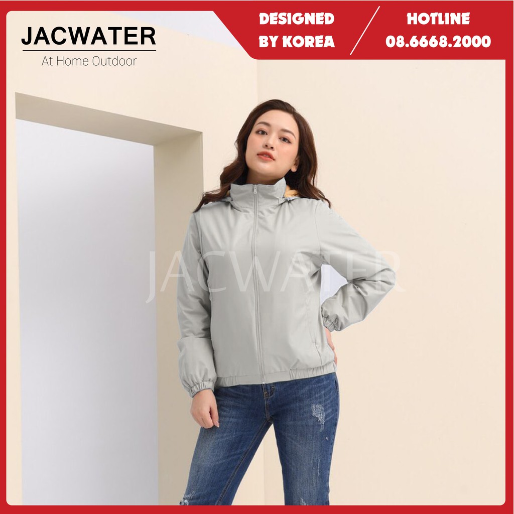 Áo gió lông cừu nữ nhẹ chống nước, khoác dù ấm thể thao thời trang Hàn Quốc JACWATER V110