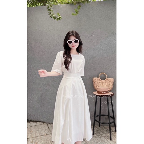 Set áo tay lửng + chân váy midi xoè lưng thun