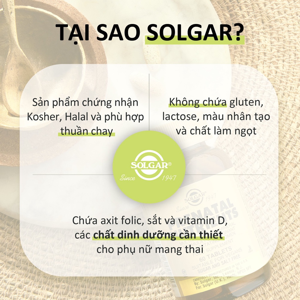 Viên Uống Solgar Prenatal Nutrients Vitamin Tổng Hợp - Bổ Sung Dinh Dưỡng Cho Phụ Nữ Mang Thai Và Sau Sinh