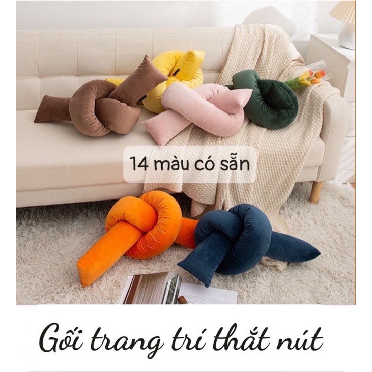 Gối trang trí thắt nút hình Quẩy vải nhung lụa nhiều màu cá tính decor