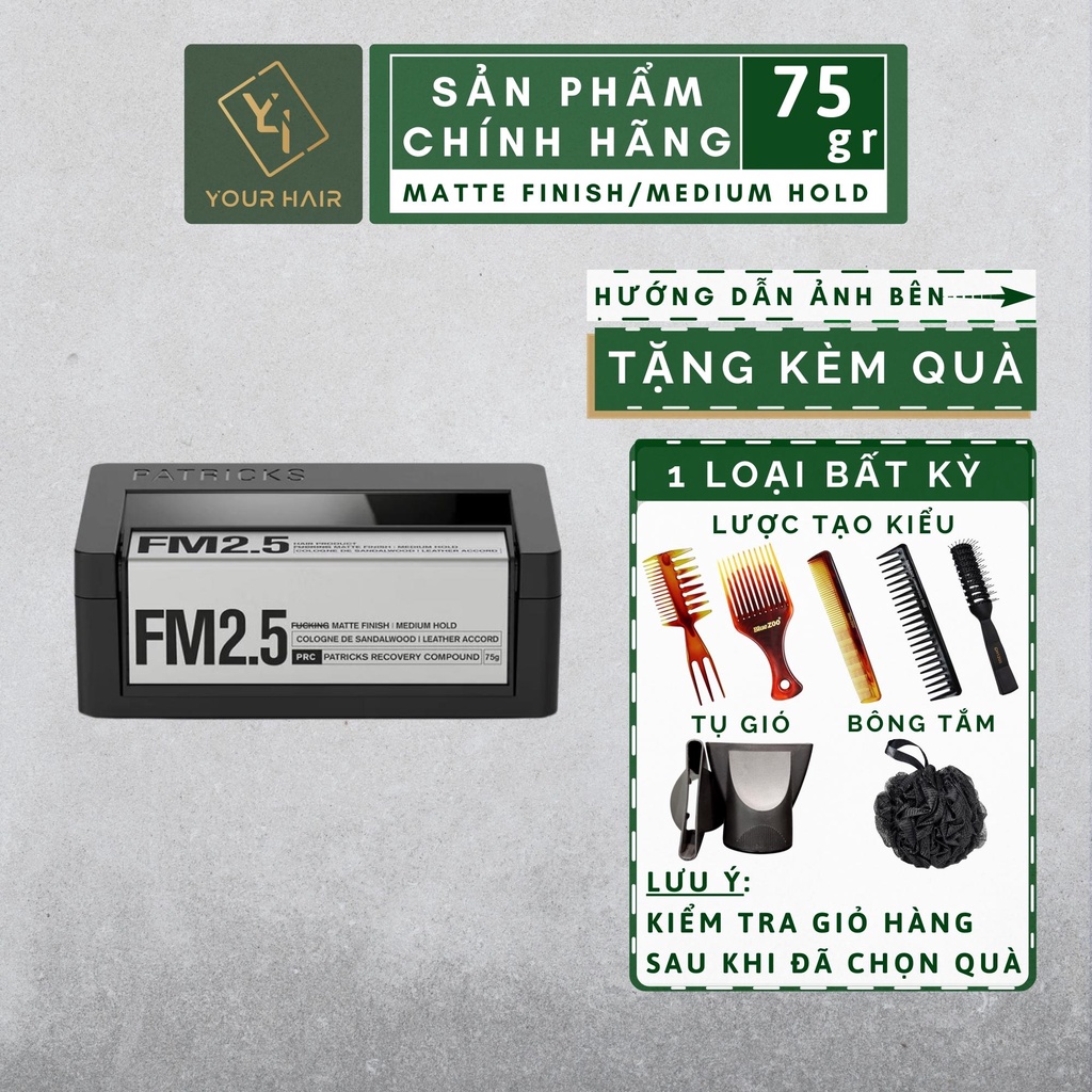 Sáp vuốt tóc PATRICKS FM2.5 Supper Matte Finish | Medium Hold - 75gr