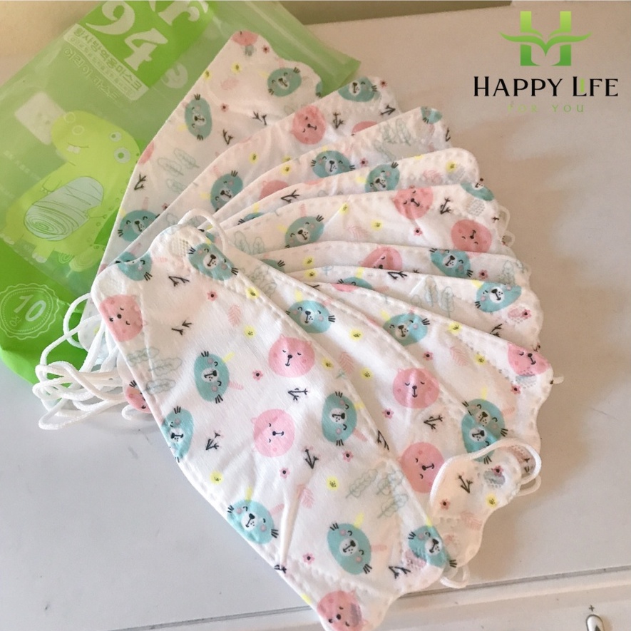 Khẩu trang trẻ em KF94, khẩu trang 4D kháng khuẩn Hàn Quốc cho bé (10 cái / túi) - Happy Life 4U