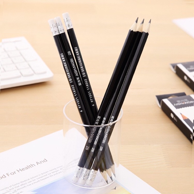 Bán lỗ xin đánh giá_HỘP 12 chiếc bút chì 2b cao cấp kèm gôm tẩy cực xinh, đồ dùng học tập cho bé, bút tập viết