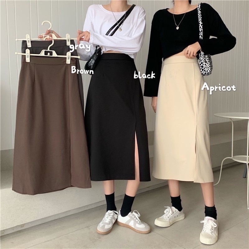 Chân váy trơn dáng dài cạp cao chán váy nữ phong cách ulzzang - Hàng nhập khẩu