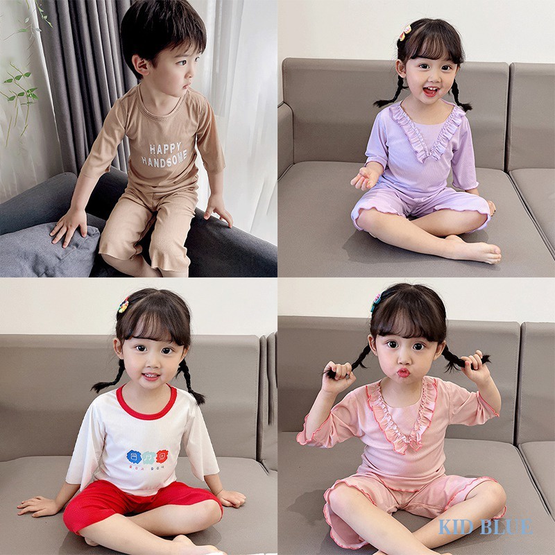 Bộ Đồ Ngủ Mặc Nhà Vải Lụa Lạnh Mỏng Thời Trang Mùa Hè Cho Bé