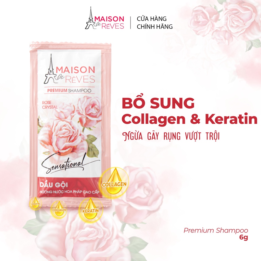 Gội hương nước hoa Pháp cao cấp Maison De Rêves hoa Hồng pha lê, suôn mượt, ngừa gãy rụng 6g