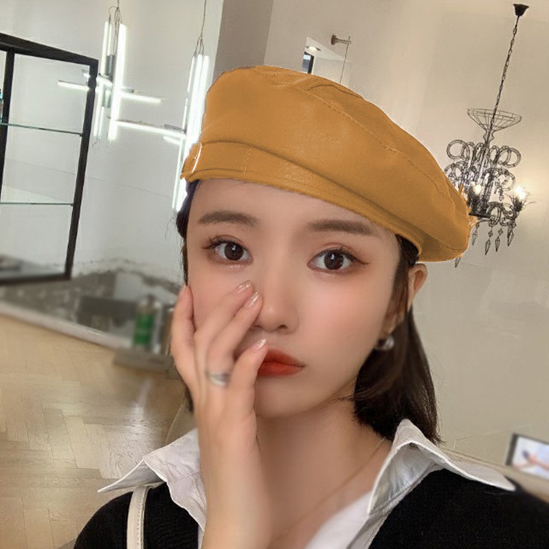 Mũ beret da PU phong cách cổ điển 56-58cm thời trang cho nữ