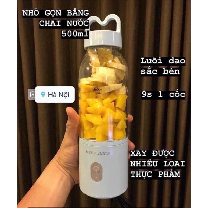 Máy Xay Sinh Tố Cầm Tay Máy Xay Hoa Quả Mini Meet Juice 500ml Cao Cấp, Cực Mạnh và An Toàn
