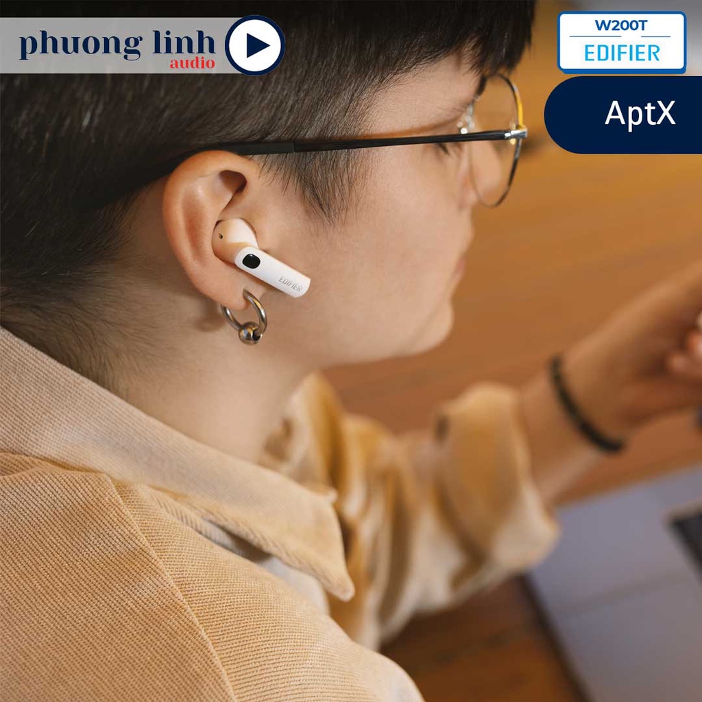 Tai nghe bluetooth 5.1 Edifier W200T mini - Giải mã âm thanh aptX Pin 22 giờ Khử ồn đàm thoại - Chính hãng