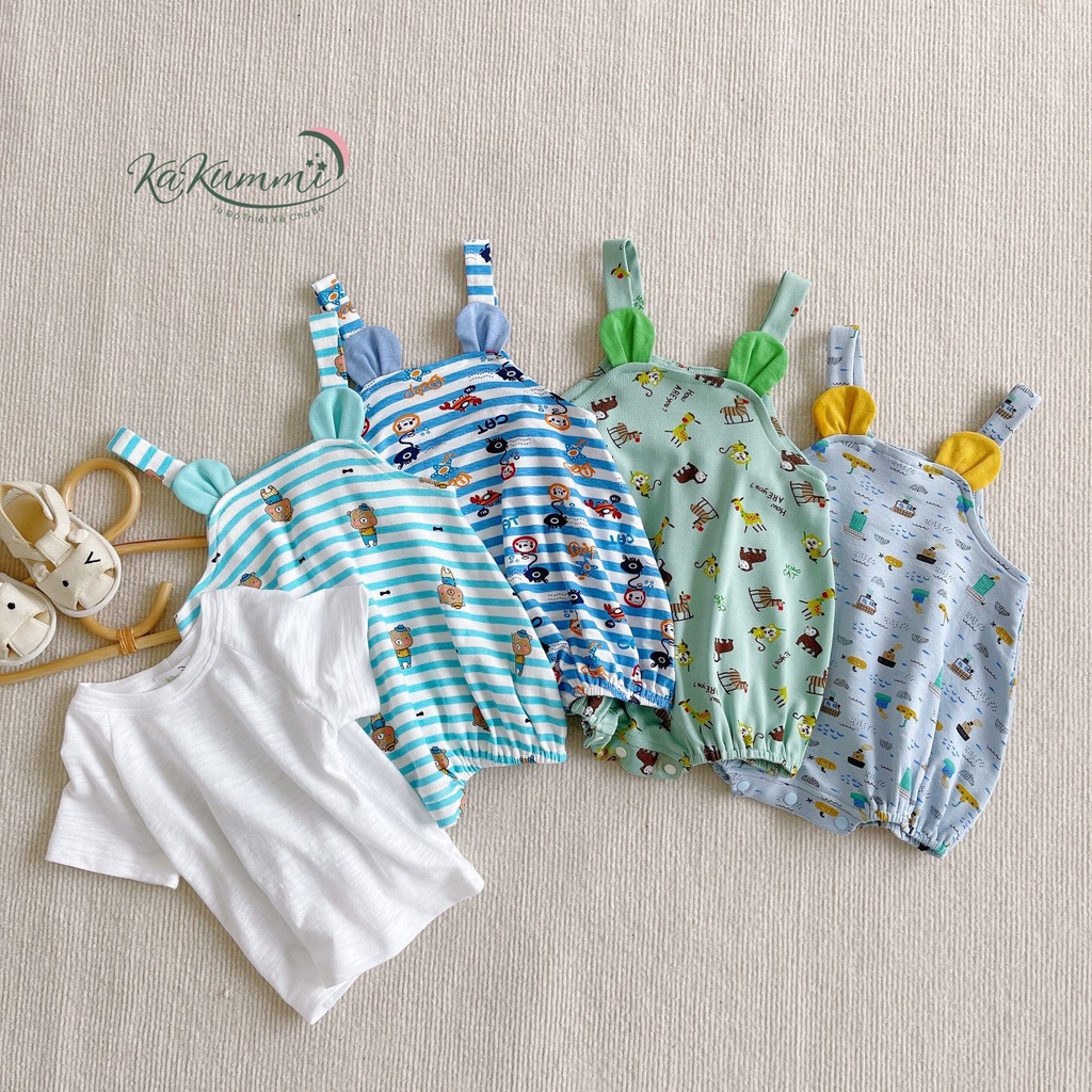 Set body yếm tai gấu kèm áo chất lệu cotton co giãn 4 chiều (KA22-ST226) Kakummi