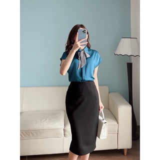Sơ mi lụa tay hến kèm khăn