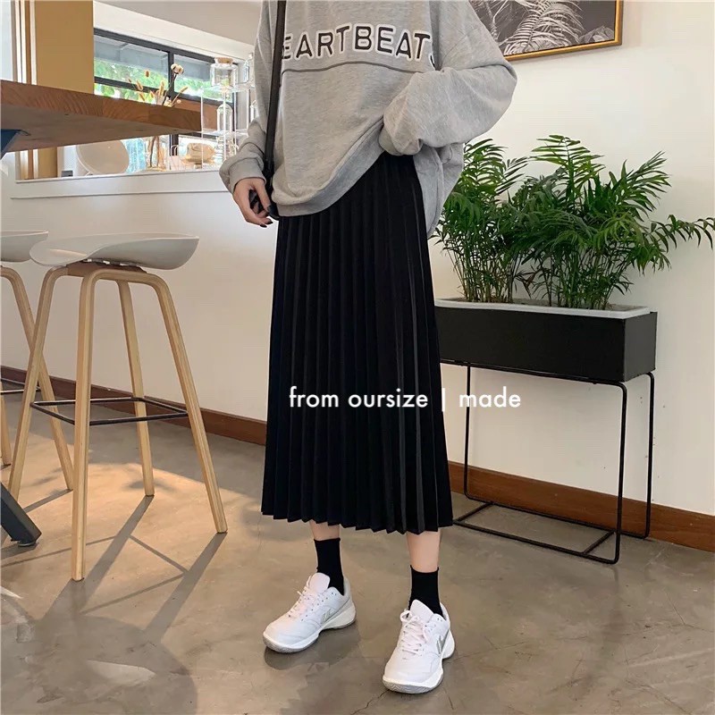 Chân váy xếp ly dài NARII phong cách Ulzzang Hàn cao cấp màu đen