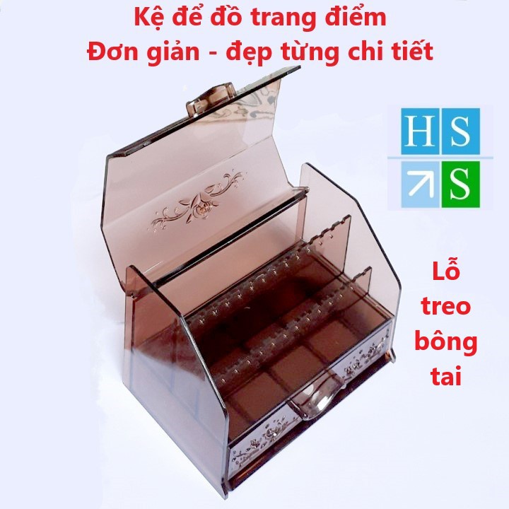 Kệ đựng trang sức, mỹ phẩm (Mica nâu nhạt , trong suốt , 2 tầng) Đựng đồ trang điểm thiết kế tuyệt đẹp - HS Shop Thủ Đức