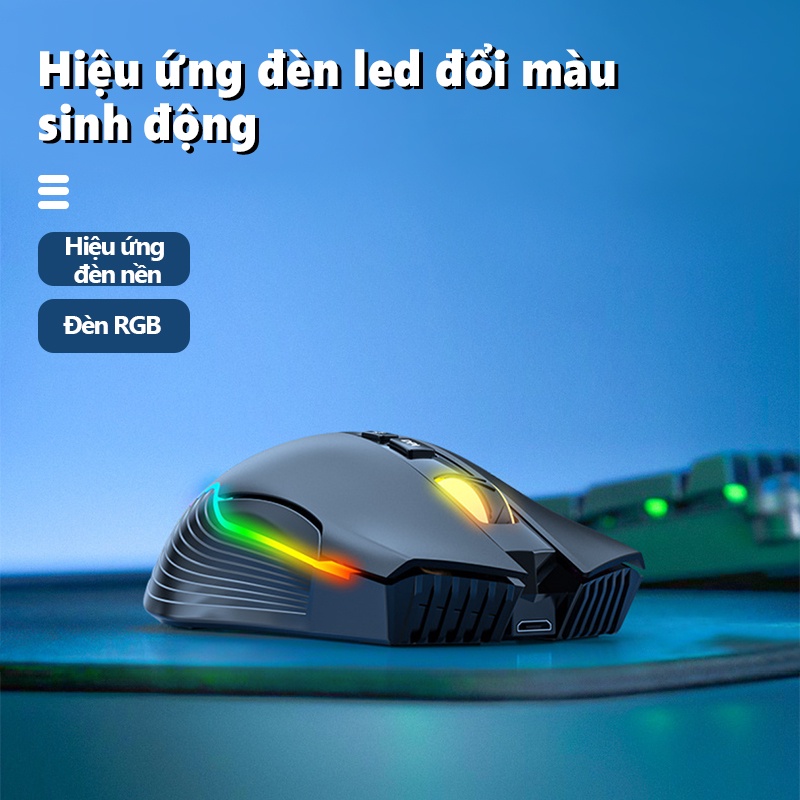 Chuột chơi game Bluetooth có sạc không dây ONIKUMA CW905 Màu đen với hiệu ứng ánh sáng RGB, có thể điều chỉnh DPI 5 tốc