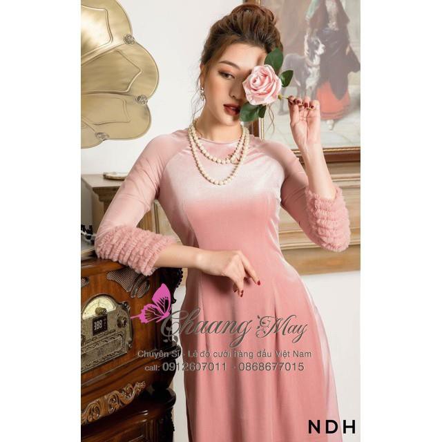 Áo dài nhung Hồng Tây ⚡ FREESHIP ⚡ Màu áo dài ngọt ngào, đẹp sang chảnh kèm quần