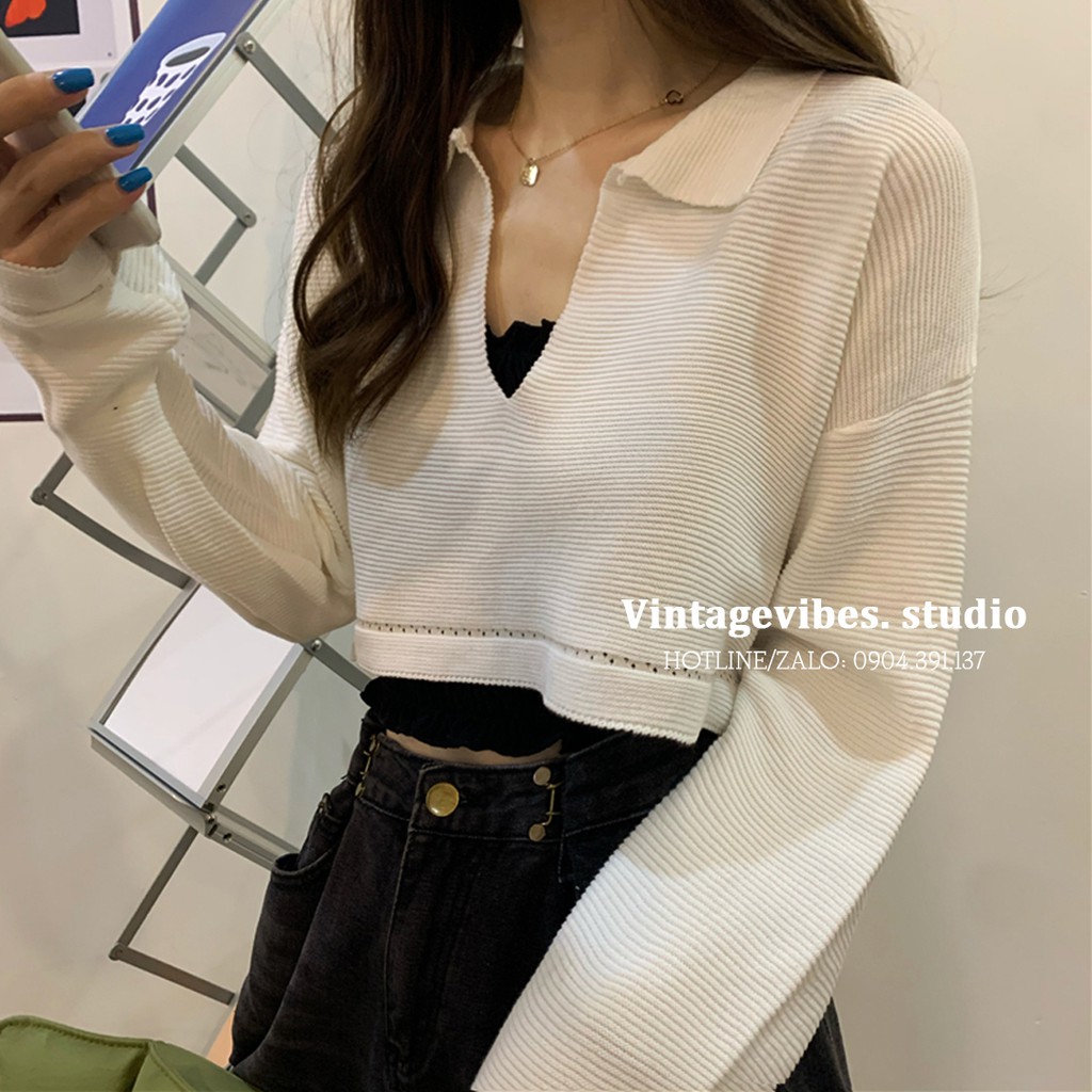 [FREESHIP] Áo croptop cổ V tay dài Ulzzang (hàng QC) - Kèm ảnh thật