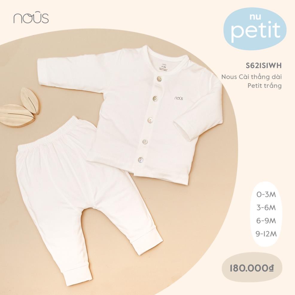Bộ Quần Áo Dài Cài Thẳng Nous Màu Trắng - Chất Liệu Nu Petit Bé Trai Bé Gái(Size từ 3-12M)