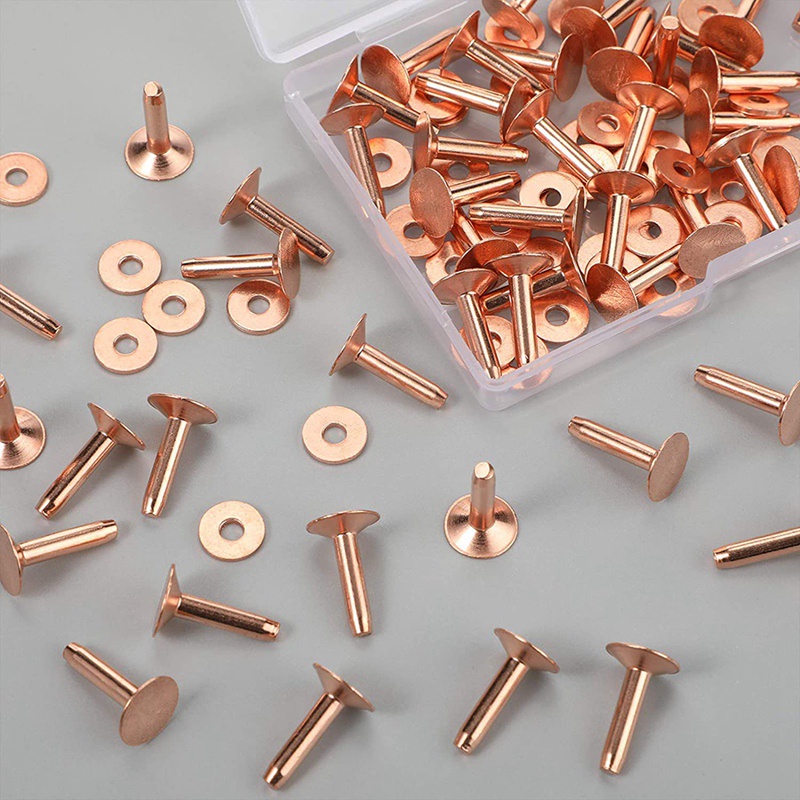 Bộ 50 Đinh Tán Đồng Và Vòng Đinh Tán Bằng Da / Đồng Làm Đồ Thủ Công DIY (9 / 16 Inch)
