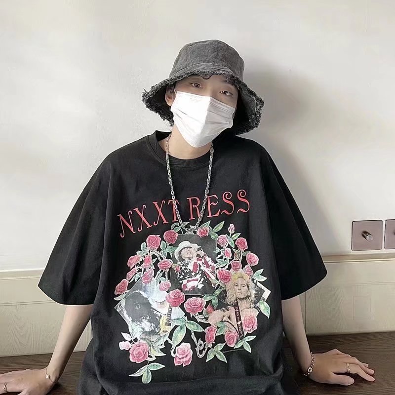 Áo Thun Nam Tay Ngắn Dáng Rộng In Họa Tiết Hoạt Hình Phong Cách Hip Hop Thời Trang Mùa Hè size M-5XL