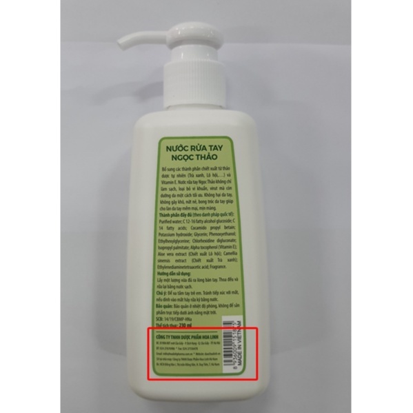 Nước Rửa Tay Thảo Dược Ngọc Thảo 230ml
