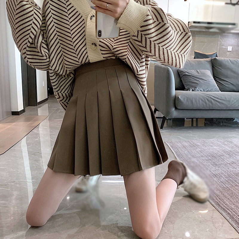 Chân váy xếp ly màu trơn phong cách thời trang xinh xắn cho nữ