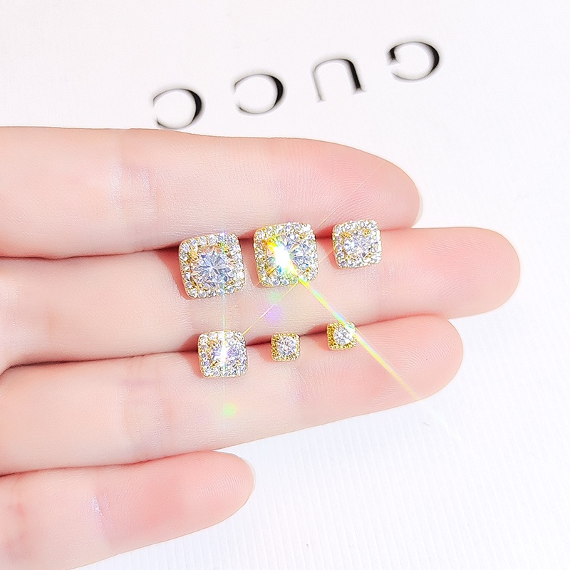 [Jiudolan] Set 6 Khuyên Tai Đính Kim Cương Giả Hình Khối Đơn Giản Tinh Tế Thời Trang Mới Cho Nữ