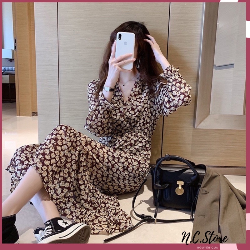 Váy Hoa Nhí Maxi Đốm Hoa To MS819