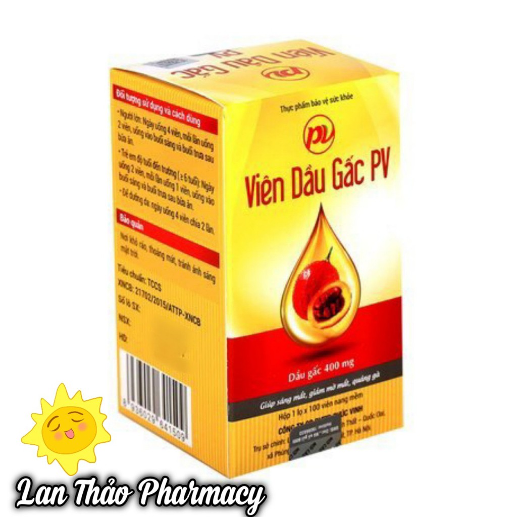 Viên dầu gấc PV giúp hỗ trợ sáng mắt, giảm mờ mắt, quáng gà lọ 100 viên