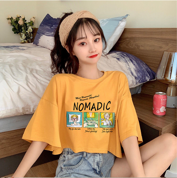 Áo croptop BH tay ngắn in hình dễ thương phong cách thời trang mùa hè cho nữ