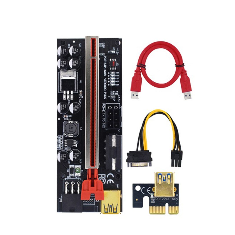 Card Mạng Mở Rộng Ver009Splus PCI-E 60CM USB 3.0 PCIE 1X Sang 16X SATA 6Pin Cho Miner GPU Mining