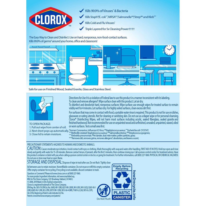 Khăn ướt đa năng khử trùng, diệt khuẩn Clorox - Fresh Scent, 85 miếng