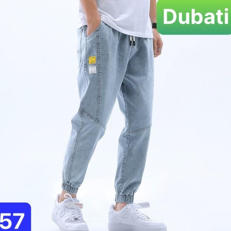 Quần Jeans Nam Xanh Trơn Túm Gấu Ống Suông Co Giãn Tốt, Quần Baggy Nam Unisex- DB 57- DUBATI FASHION Đẹp
