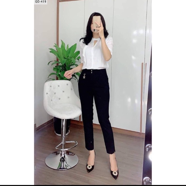 Quần tây nữ công sở bigsize Chất vải hai biên mưa trơn màu đen Quần baggy vải mềm nữ học sinh mặc đi học - trung niên