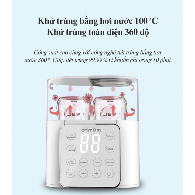  Máy hâm sữa Ahimom Duo Lux - máy hâm sữa đôi và tiệt trùng đa năng - Ahimom