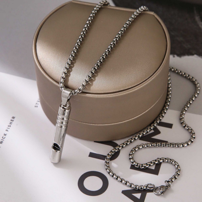 Dây chuyền bằng thép không gỉ mạ bạc mặt hình chữ nhật / hình chiếc còi phong cách thời trang cho nam WC063 # 5040