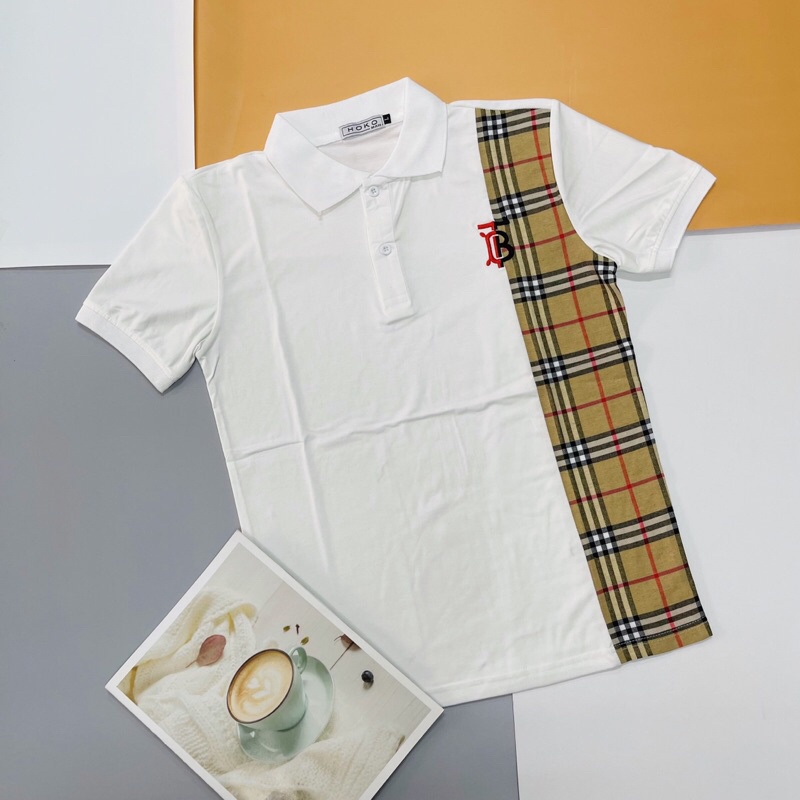 Áo Thun Nam Ngắn Tay Cổ Trụ Phối BBR Caro vải cotton thoáng mát