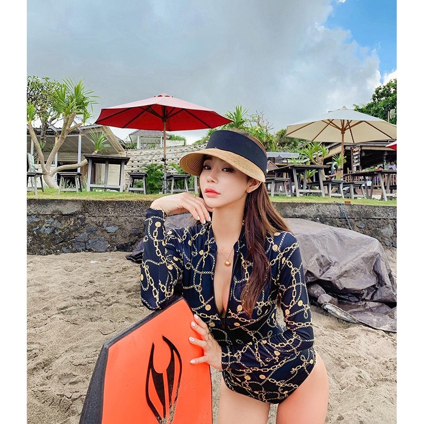 [Sẵn đen] Bộ áo bơi đi biển che bụng dài tay AT99 bikini | BigBuy360 - bigbuy360.vn
