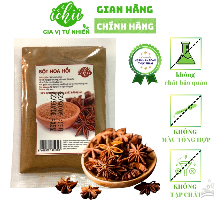 Bột hoa hồi tự nhiên ICHII , Bột hoa hồi nguyên chất gia vị nấu ăn gói 10g