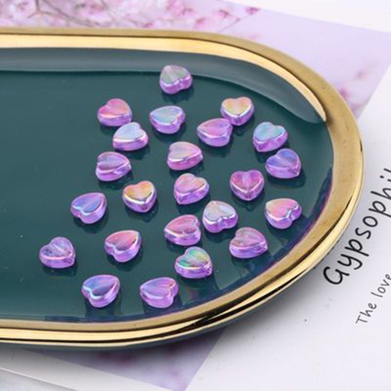 Set 100 hạt nhựa acrylic trong suốt 9mm hình trái tim dùng làm trang sức thủ công