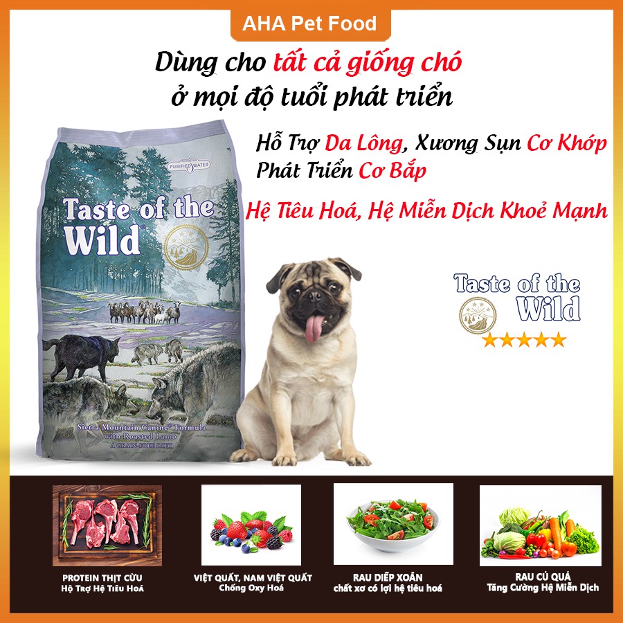 [Nhập Khẩu USA] Thức Ăn Cho Chó Pug Taste Of The Wild Bao 2kg -  Sierra Mountain Thịt Cừu, Trái Cây Rau Củ Quả