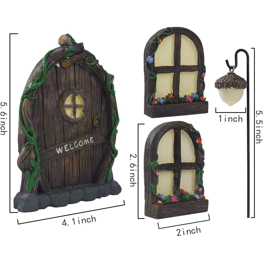 Fairy Door and Window Tree Decor Garden Decoration Luminous Yard Art Outdoor Resin Pendant for Kids