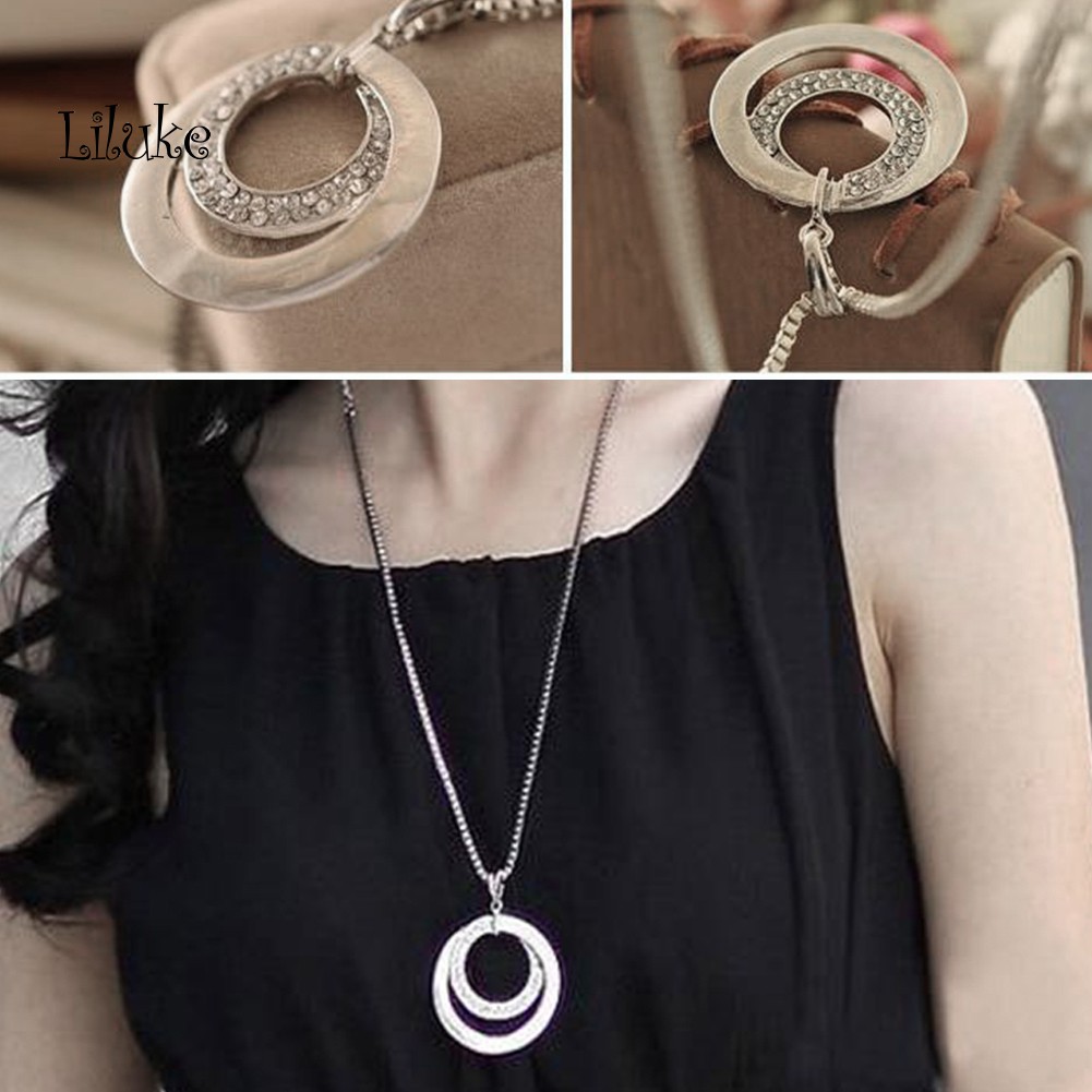 Vòng cổ Hợp Kim Dáng Dài Trang Trí Vòng Tròn Đính Đá Thời Trang Cho Nữ