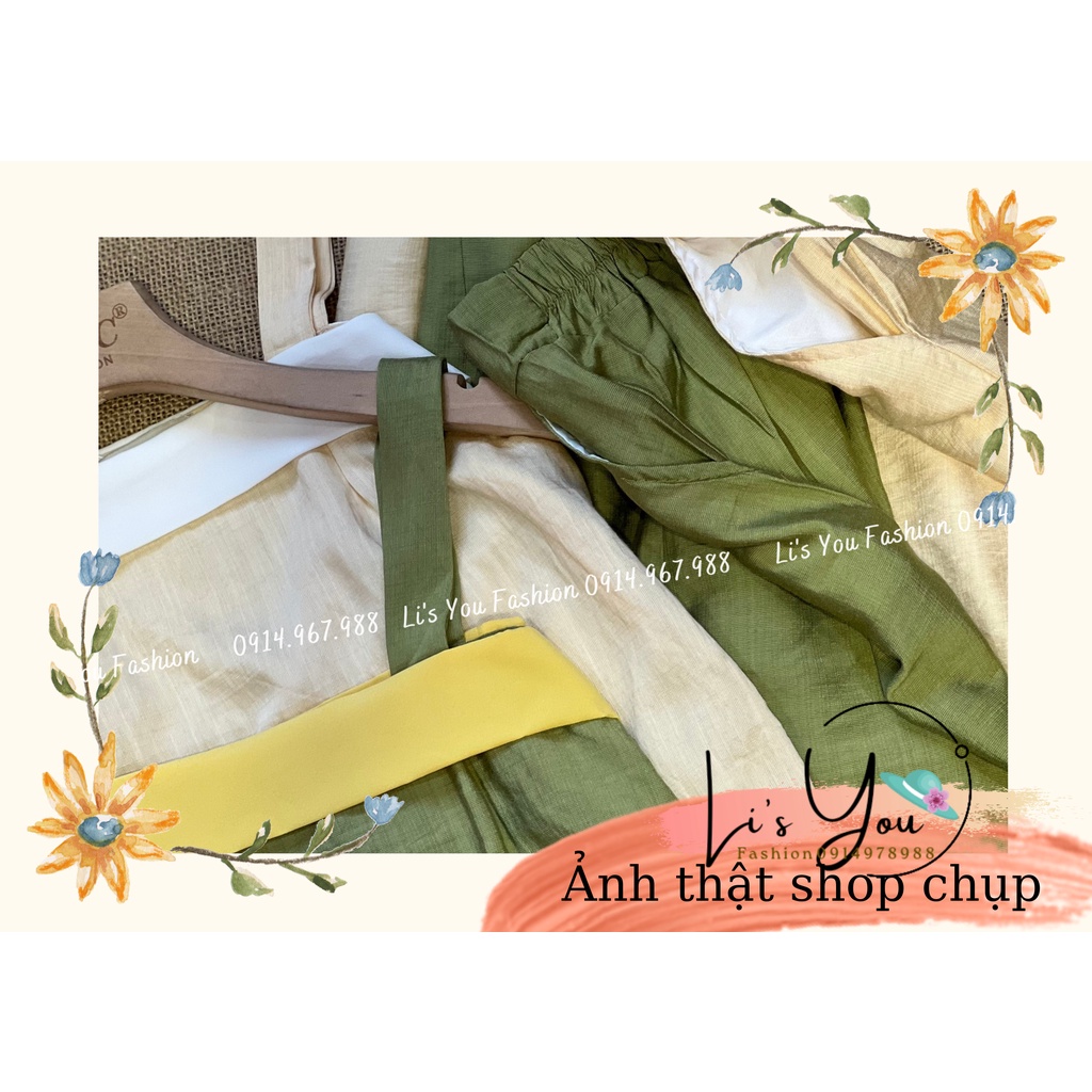 Set Bộ Áo Hai Dây Mix Quần Ống Suông Xịn Sò Chất Lụa Đũi Mềm Mát Siêu Sang