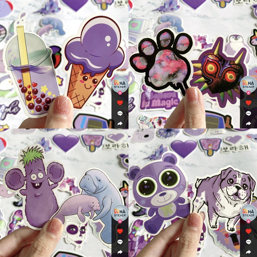 Set 60 Sticker Dán Purple Life PVC Chống Nước | Dán Điện Thoại | Dán Laptop | Dán Mũ Bảo Hiểm | Dán Vali