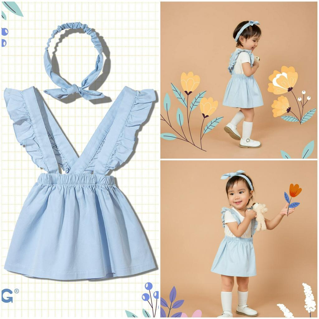 [CHÍNH HÃNG] Set váy yếm bé gái summer kèm băng đô Chaang