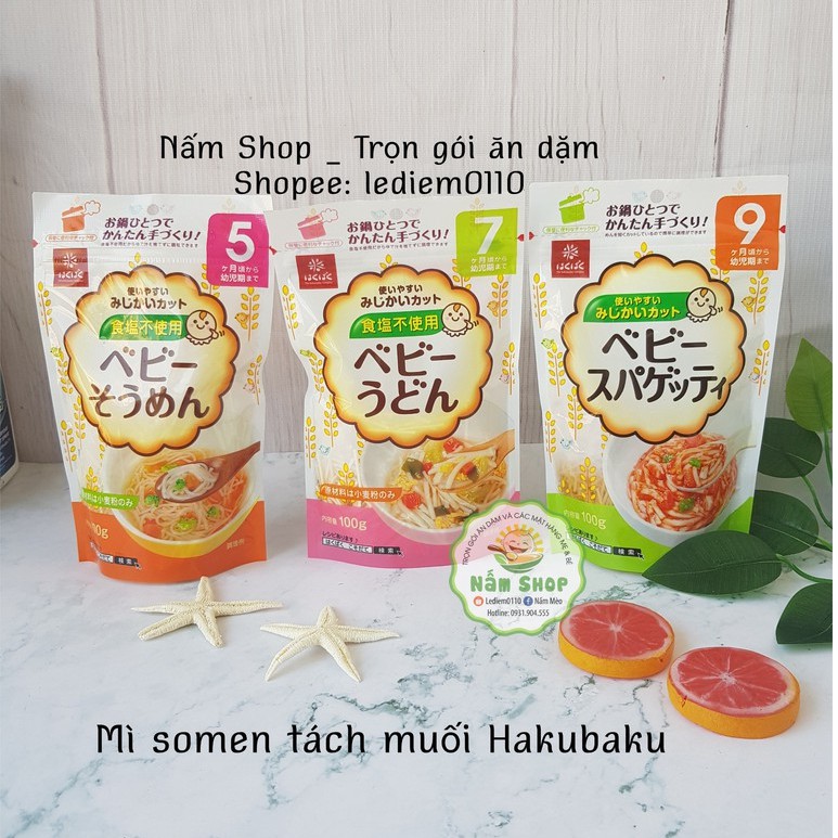 Mì somen tách muối Hakubaku Nhật Bản cho bé 5m 7m 9m (100g)