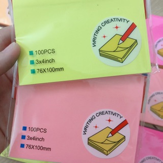 Giấy note ghi chú 5 màu dạ quang size to 3x4 vs 3x5 100 tờ xấp 5 màu